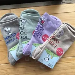 スヌーピー 刺繍 靴下 ソックス 4足セット キッズ 子供 大人 婦人