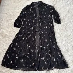 【匿名配送】UNIQLO ◇花柄 ７分袖 シフォンワンピース M