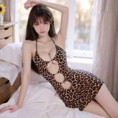 コスプレ 衣装 ワンピース ヒョウ柄 豹 レオパード タイト ミニ ナイトウェア