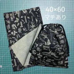 給食セット 40×60 恐竜柄 ブラック×グリーン マチあり