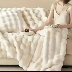 ふわふわ ラビットファー調 ブランケット ホワイト毛布 あったか ふんわり