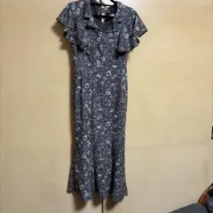 リリアンカラット　花柄フリル袖マキシドレス グレー　Mサイズ