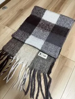 TOP チェック柄マフラー ウール混合 グレー系