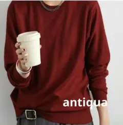 【タグ付き未使用】antiqua アンティカ　カシミアタッチニット　Uネック
