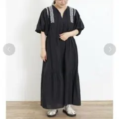 Samansa Mos2 刺繍スキッパー ワンピース ブラック 黒 ゆったり