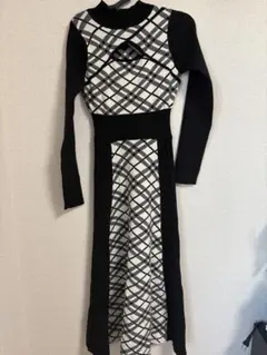 チェックニットワンピース