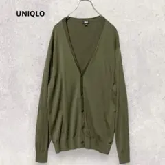 ユニクロ カーディガン XL グリーン 薄手 Vネック 長袖 無地 シンプル