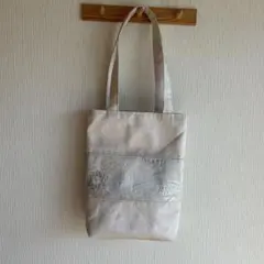 No.390 帯リメイク　A4 肩かけ　トートバック　プラチナ　パッチワーク