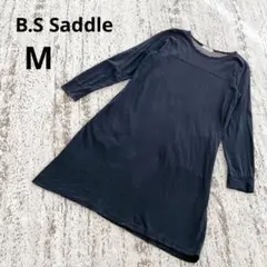 ビーエスサドル 長袖 ミニワンピース チュニック M ネイビー 無地 ボーダー