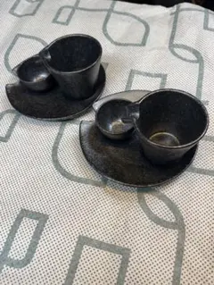 美濃焼　冷酒器　8×7cm　盃5.8×3.5cm　受皿15×2.2cm