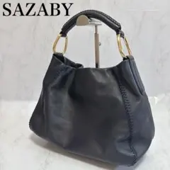 【美品】SAZABY ダークブルー レザー ハンドバッグ