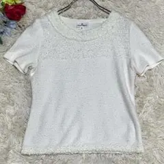 【クレージュ】半袖ニット 白(38 M)ラメ 上品 春夏 コンパクト オフィスのサムネイル