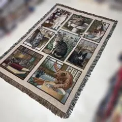 本棚 猫 カモ マルチカバー ソファカバー ヴィンテージラグ 183x120