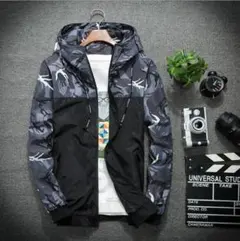 {グレーLサイズ｝マウンテンパーカー 迷彩柄 ジャケット 軽量 撥水性　男女