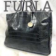FURLA クロコダイル型押し フルラ トートバッグ ブラック A4 男女兼用