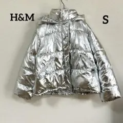 H&M メタリックシルバー フード付き ダウンジャケット Y2K