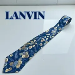 LANVIN ネクタイ フラワー柄 メンズ ブルー系 ランバン 絹100%のサムネイル
