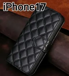 iPhone17 ケース　ブラック　黒　手帳型　キルティング　カード入れ