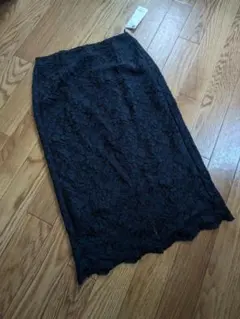 フォーマル　レース　スカート　ネイビー　花柄　スリット　スーツ　GU　濃紺