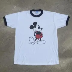 Disney 白足 ミッキーマウス L リンガーT USA製 青タグ