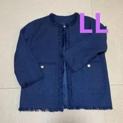 【お値下げ中】大きいサイズ　ラビアンジェネイビーツイードジャケット　金ボタンのサムネイル