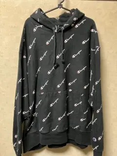 希少サイズ古着championマーク総柄リバースウィーブスウェットパーカー