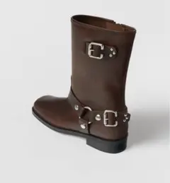 ZARA buckled leather biker boots 本革