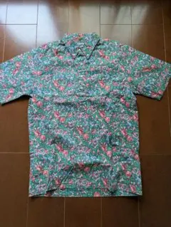 SECOND CLUB かりゆし シャツ M ポリエステル 柄 スタンドカラー 
