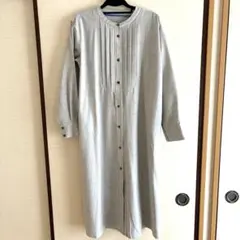 美品　グレー プリーツ　シャツワンピース　ボタン　長袖　デート　オフィス