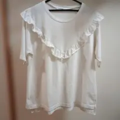 GLOBAL WORK フリル 半袖Tシャツ ホワイト