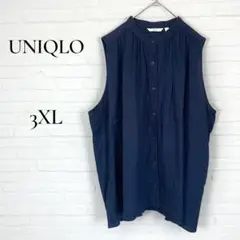 UNIQLO リネンブレンドブラウス ノースリーブ 3XL ネイビー 大きめ