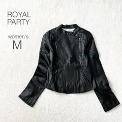 【ロイヤルパーティー】レザーライダースジャケット 長袖 フルジップ 豚革 黒 M
