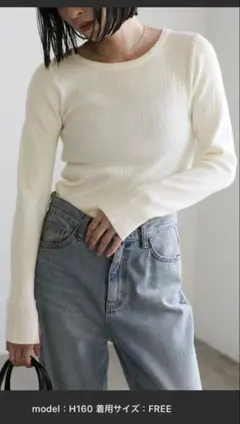 select moca ニュアンスリブクルーネックトップス