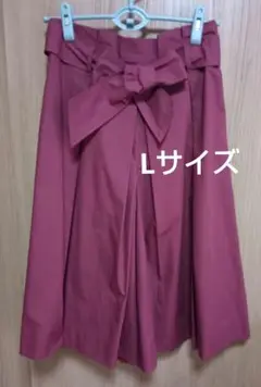 リボン付きワイドパンツ スカーチョ ガウチョパンツ ボルドー Lサイズ
