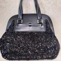 未使用に近い　Kate Spade ブラックラメハンドバッグ　スパンコール