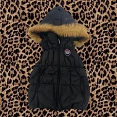 y2k グランジ 平成　ファー付き 黒ダウンベスト