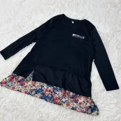 【c3930】✨美品✨チュニック　長袖　ネイビー　花柄　大きいサイズのサムネイル