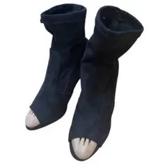Forever21 | 美脚ピープトゥ ソックスショートブーツ 黒 23cm