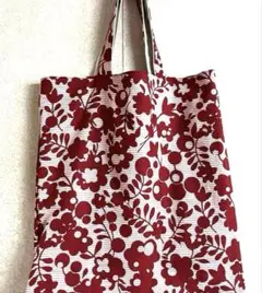赤と白の花柄エコバッグ　ハンドメイド　35×36