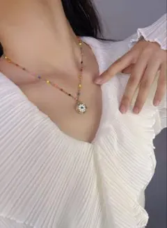 【SALE】カラフルビーズ × フラワーモチーフネックレス　18kコーティング