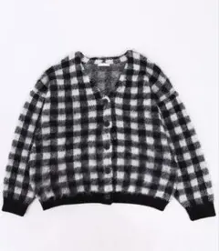 W♡C WEGO ギンガムチェック シャギーニット モヘアニット カーディガン