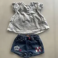 80 90 BABYDOLL デニムショートパンツ Tシャツ 半袖 綿100