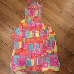 カラフルパッチワークフード付きレインコート 90-100