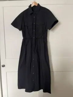 GU 黒のシャツワンピース 半袖 ウエストドローストリング