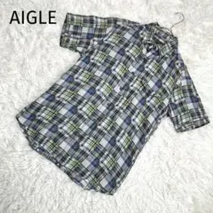 AIGLE エーグル チェックシャツ コットン100％ ボタンダウン 半袖のサムネイル