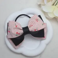チェリー チェック リボン ピンク 黒 ヘアゴム ヘアクリップ キッズ ベビー