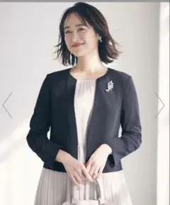 エニィスィス　ノーカラージャケット ネイビー XL 洗える セレモニー