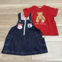 miki house テディベア Tシャツ＆オーバーオール セット 80cm
