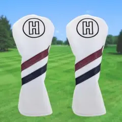 ゴルフ ヘッドカバー クラブ 2点セット UT ホワイト レザー 高級 軽量