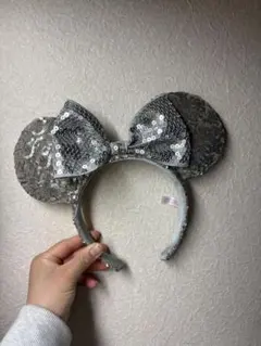 シルバー スパンコール ミニーマウス風カチューシャ